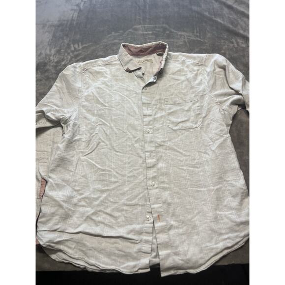 Tommy Bahama Button Up Shirt Large Tan Cream Long Sleeve Linen Blend Sorona Mens - Picture 1 of 8